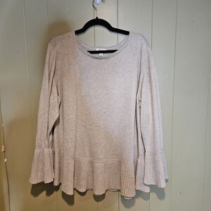 Style & Co Beige Ruffle Hem Sweater | Women’s 3X Soft Knit Pullover | Cozy Chic